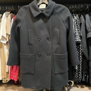 Girls Zara Black Wool Pea Coat Warm Cozy Liner w Remove Faux Fur Collar Sz 11